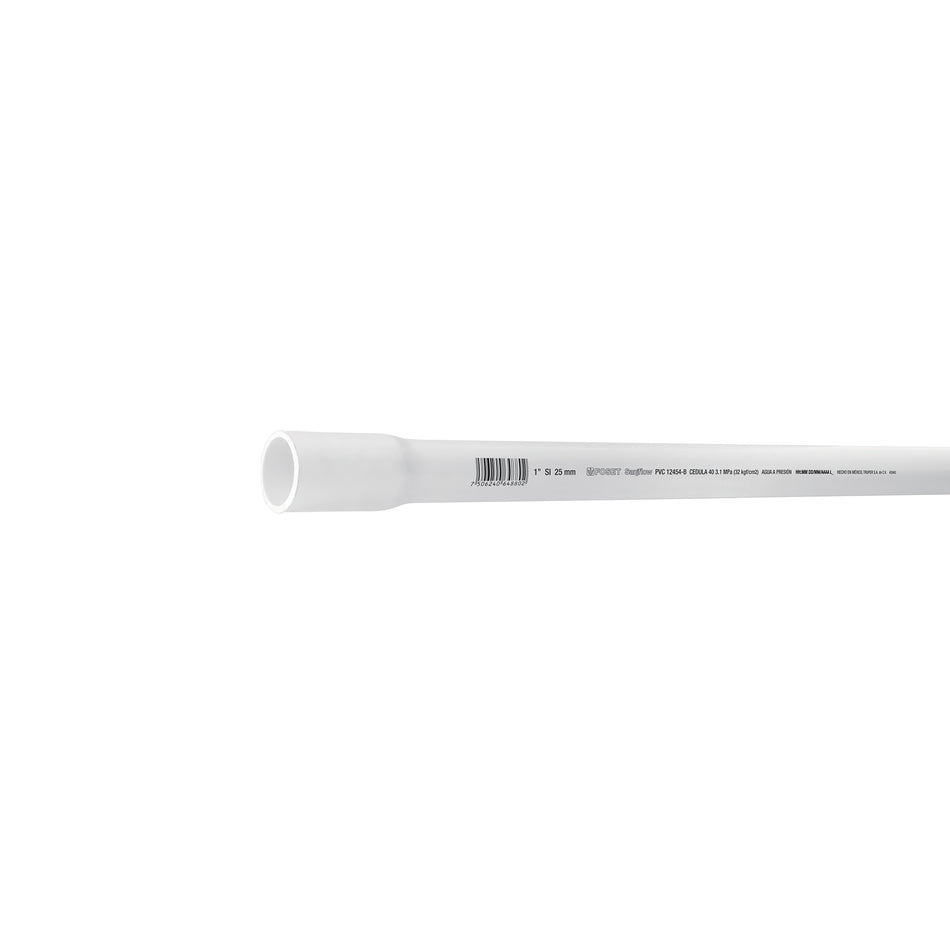 Tubo de 1' de PVC hidráulico cédula 40, de 3 m, Foset Caja con 5, 43040