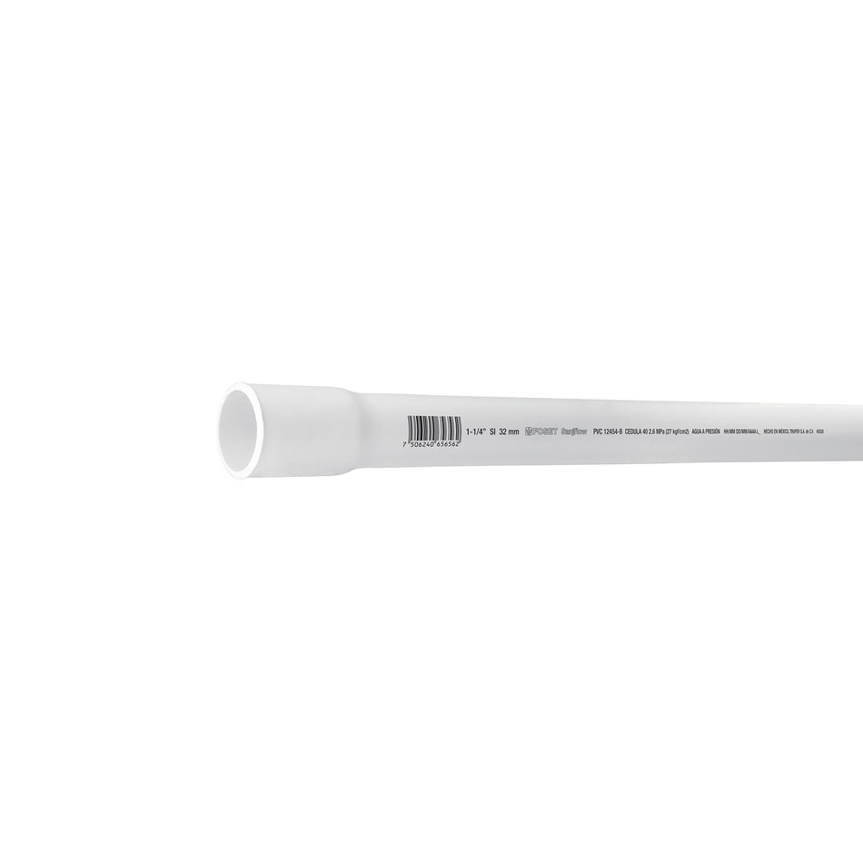 Tubo de 1-1/4' de PVC hidráulico cédula 40, de 3 m, Foset Caja con 5, 45520