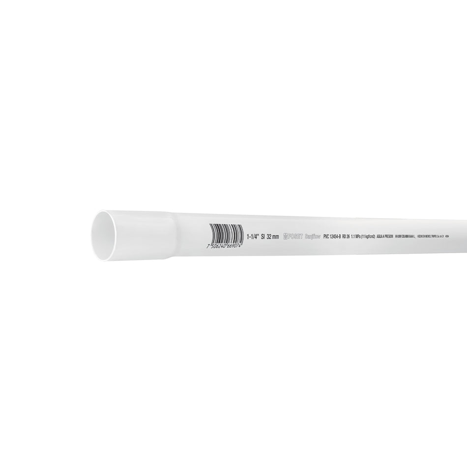Tubo de 3 m de PVC de 1-1/4' hidráulico RD 26, Foset Caja con 5, 40084
