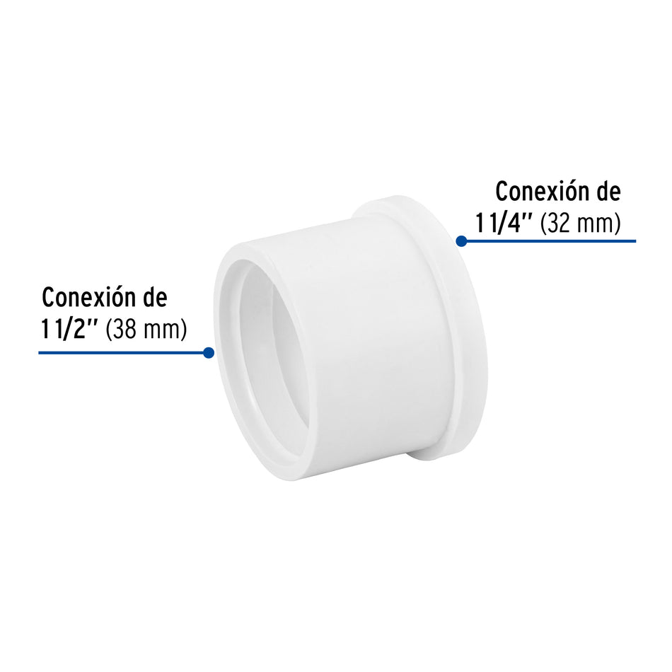 Reducción bushing de PVC 1-1/2 x 1-1/4', Foset Caja con 4, 45536