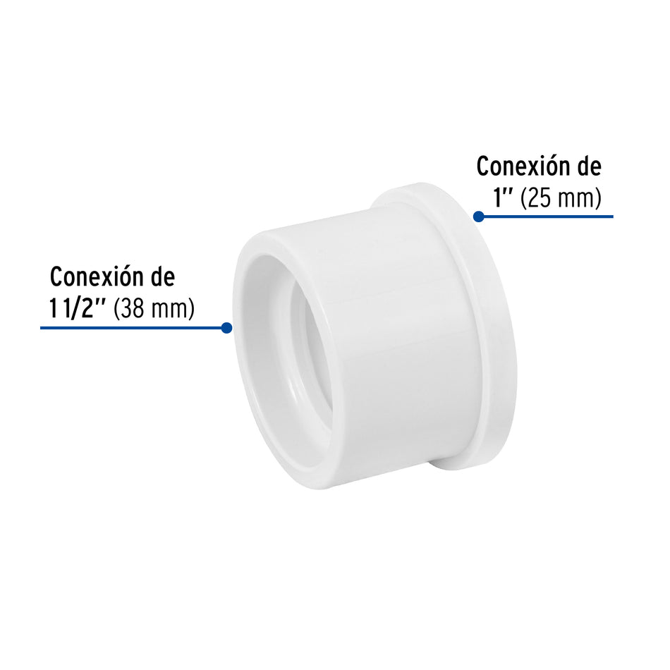 Reducción bushing de PVC 1-1/2 x 1', Foset Caja con 4, 45537