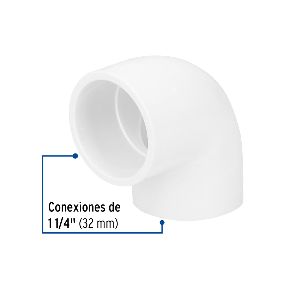 Codo 90° de PVC de 1-1/4', Foset Caja con 4, 45523