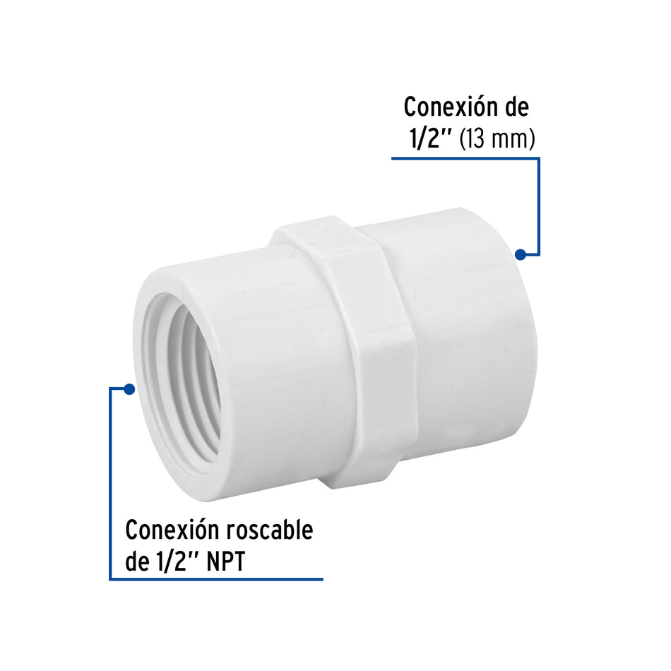 Adaptador hembra de PVC 1/2', Foset Caja con 40, 45432
