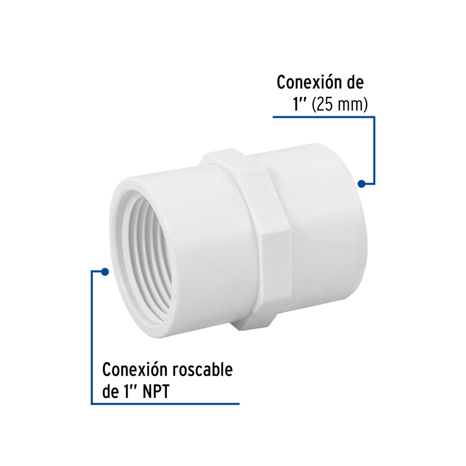 Adaptador hembra de PVC 1', Foset Caja con 10, 45434