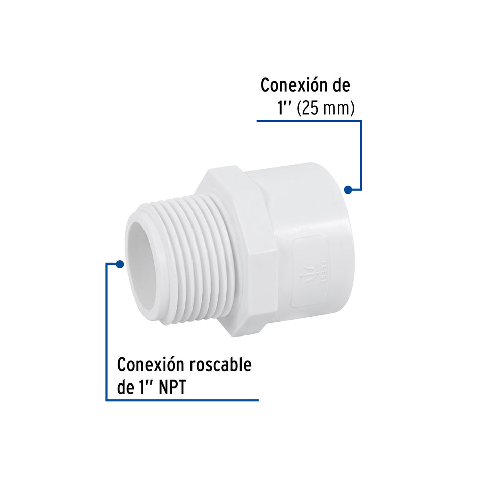 Adaptador macho de PVC de 1', Foset Caja con 10, 45431