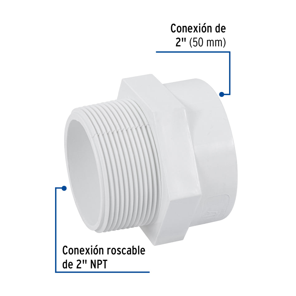 Adaptador macho de PVC de 2', Foset Caja con 4, 45547