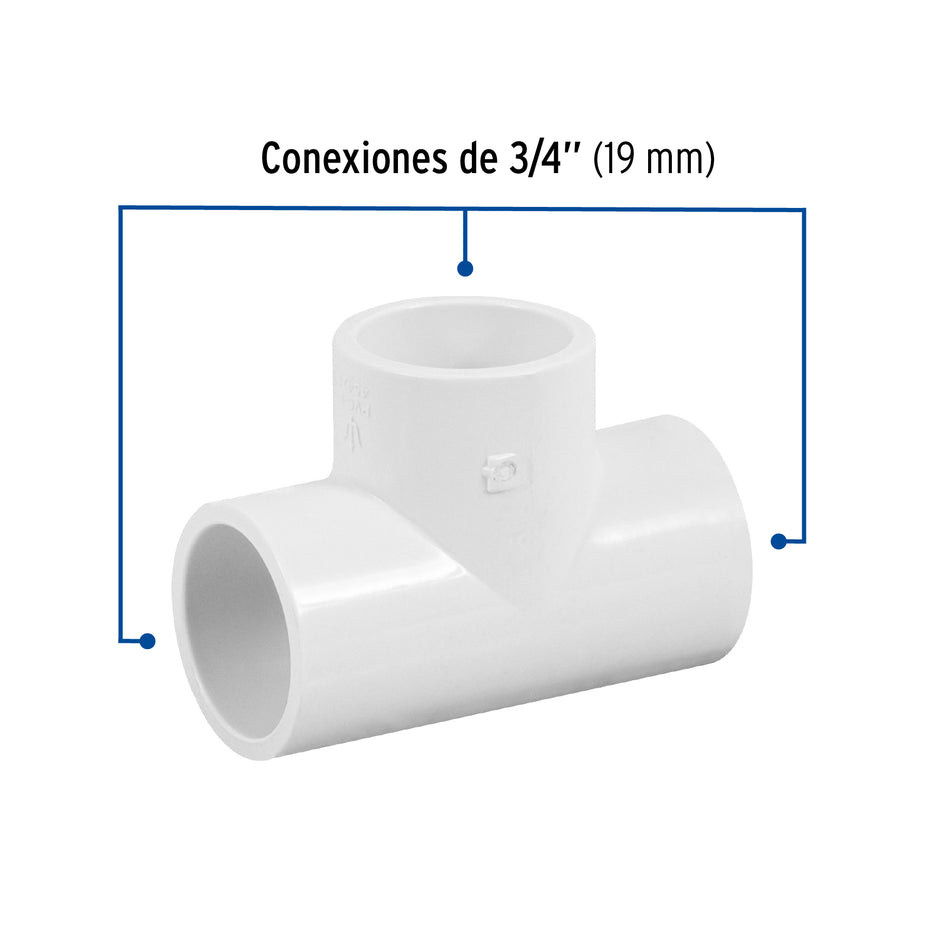 Tee sencilla de PVC 3/4', Foset Caja con 10, 45421