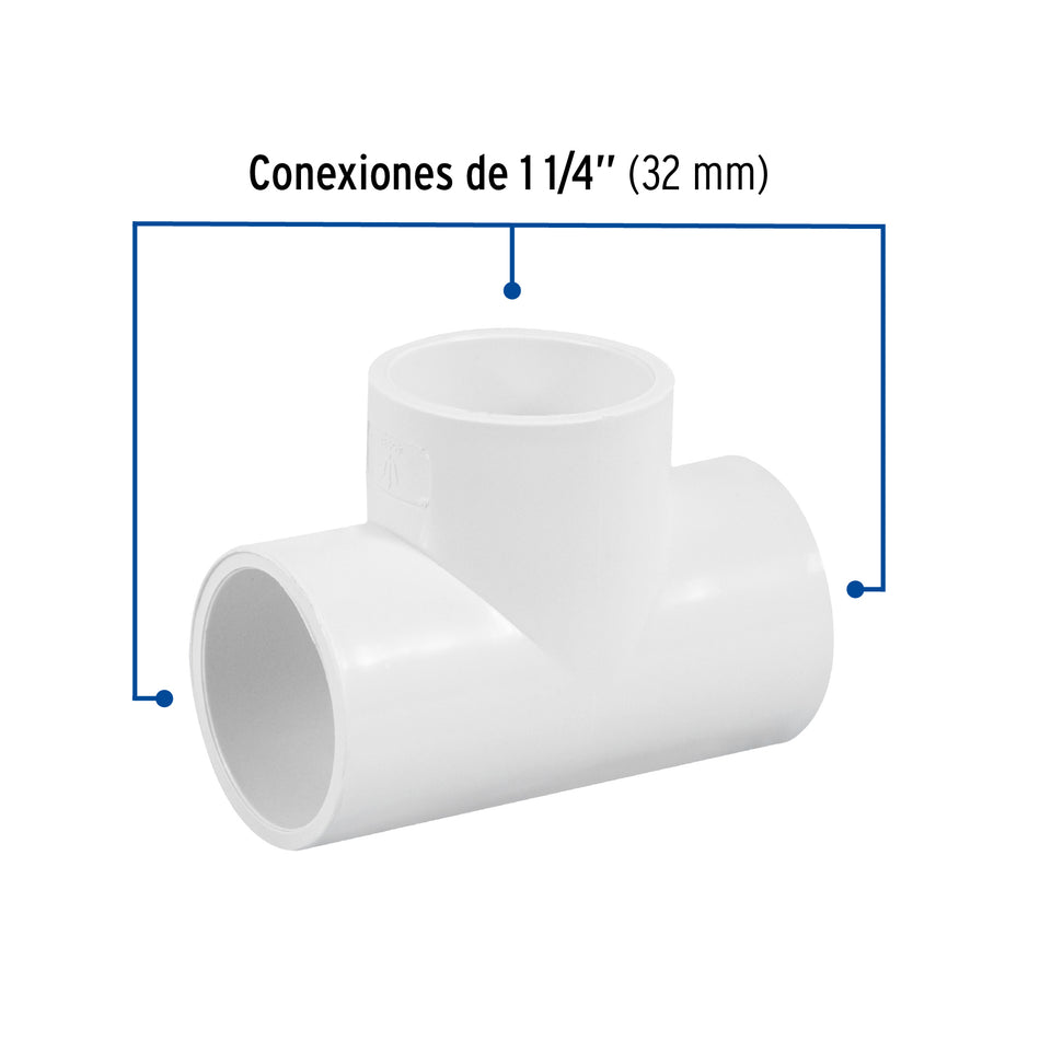 Tee sencilla de PVC 1-1/4', Foset Caja con 4, 45532
