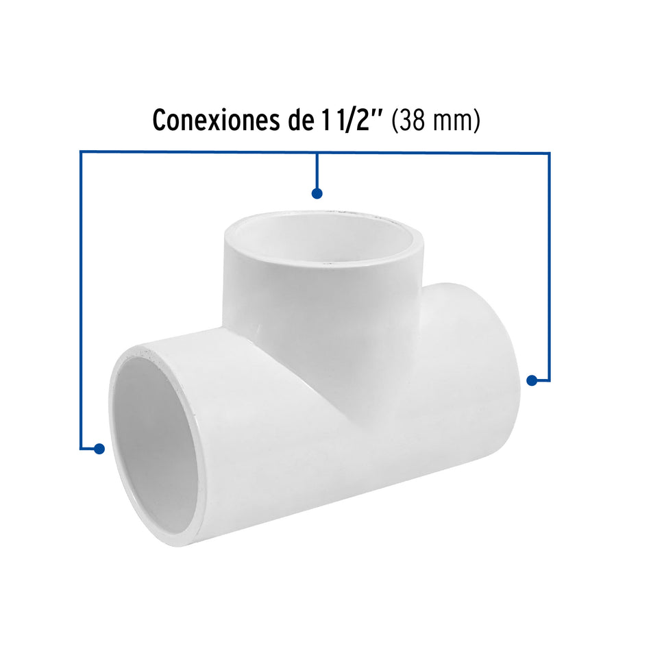 Tee sencilla de PVC 1-1/2', Foset Caja con 4, 45533