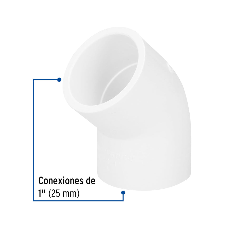 Codo 45° de PVC de 1', Foset Caja con 10, 45416