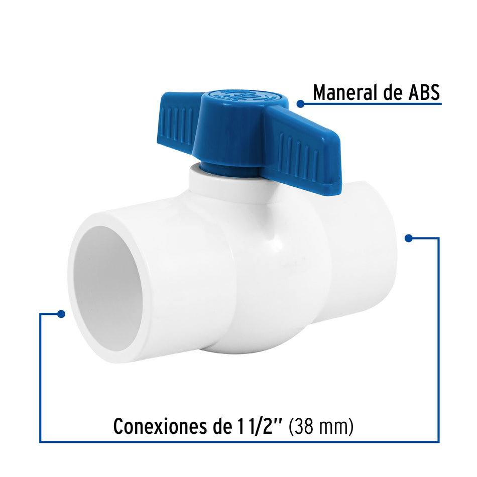 Válvula de esfera de PVC 1 1/2' para cementar, Foset Caja con 4, 49160