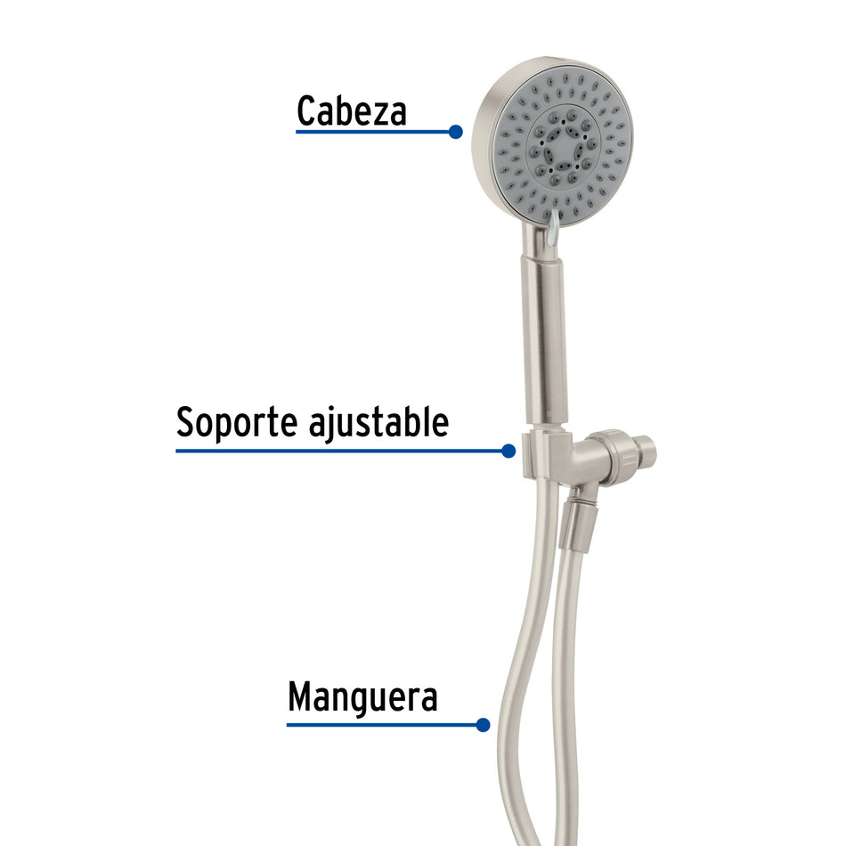 Regadera satín de teléfono 4' con soporte, Foset Element, 45166