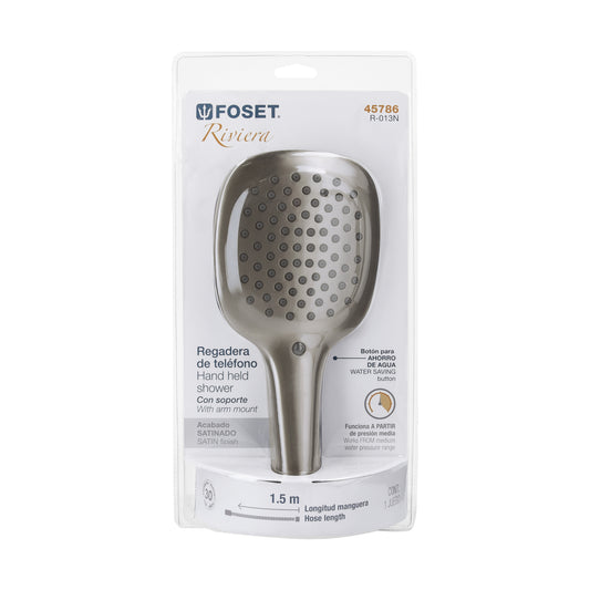 Regadera satín de teléfono con soporte, Foset Riviera, 45786