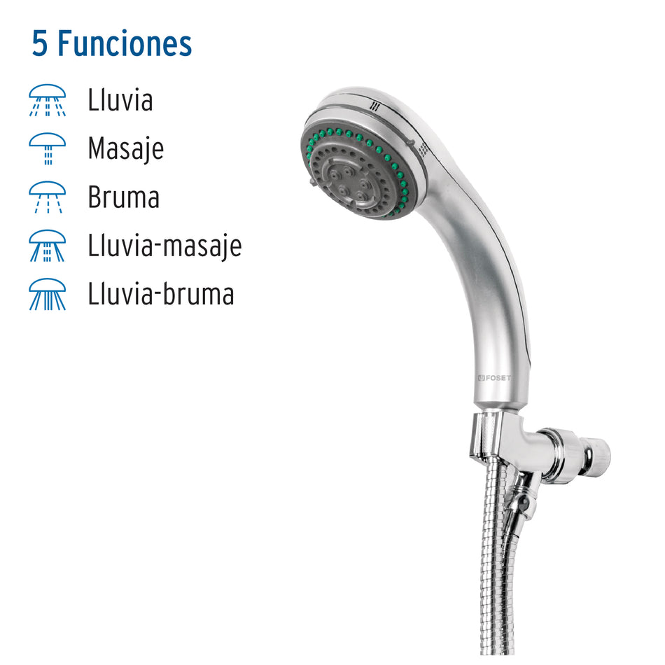 Regadera de teléfono 3', 5 funciones con soporte, Foset Aqua Caja con 2, 49432