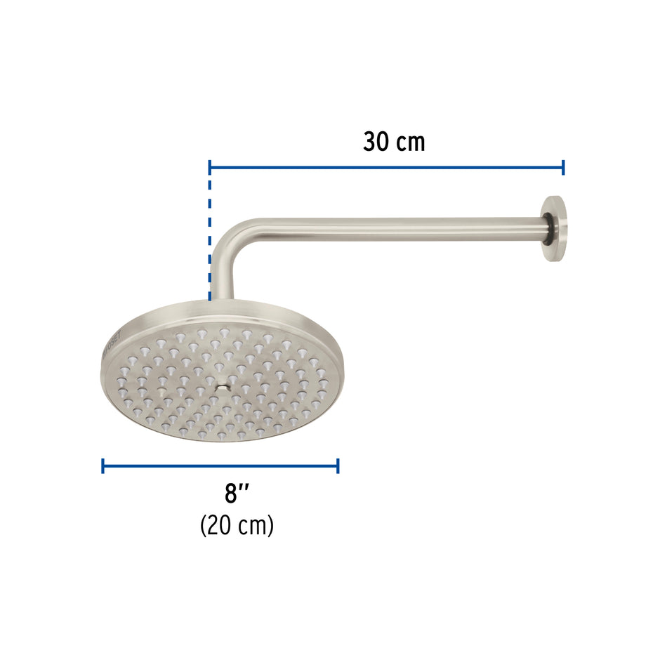 Regadera satín 8' plato redondo, con brazo, Foset Element, 45577