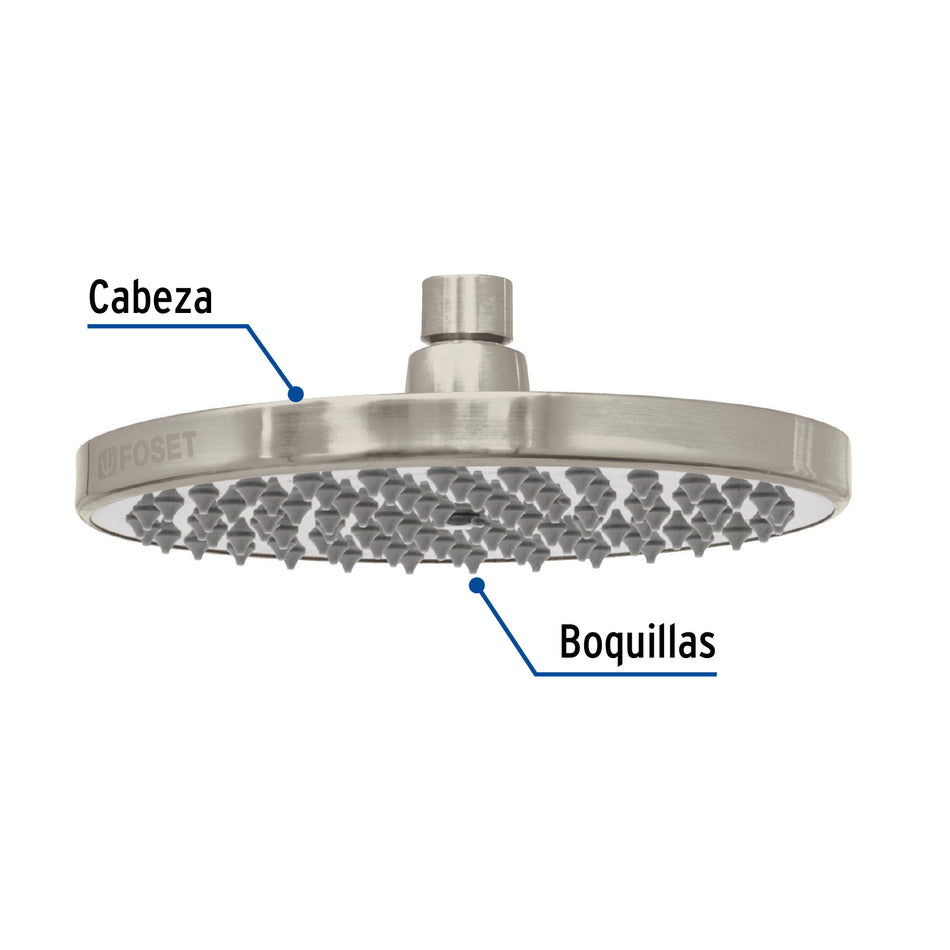 Regadera satín 8' plato redondo, sin brazo, Foset Element, 45583