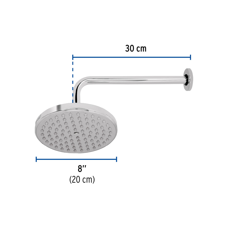 Regadera cromo 8' plato redondo, con brazo, Foset Element, 49577