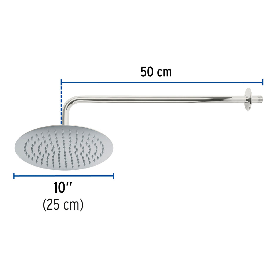 Regadera cromo 10' plato redondo delgado con brazo, Riviera, 45077