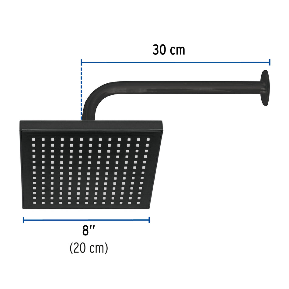 Regadera cuadrada ABS 8' acabado negro mate con brazo, Foset Caja con 3, 46748