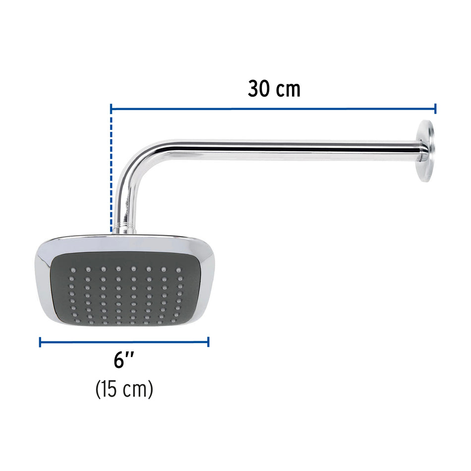 Regadera cuadrada plato ancho 6' brazo inox a muro, Aero Caja con 2, 49451