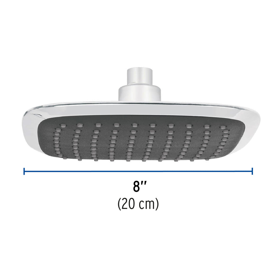 Regadera cuadrada plato ancho 8' gris-cromo, sin brazo, Aero Caja con 2, 49453