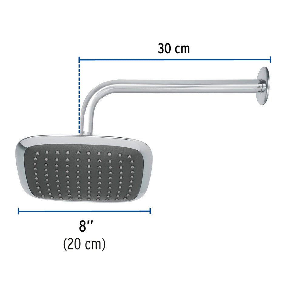 Regadera cuadrada plato ancho 8' brazo inox a muro, Aero Caja con 2, 49452