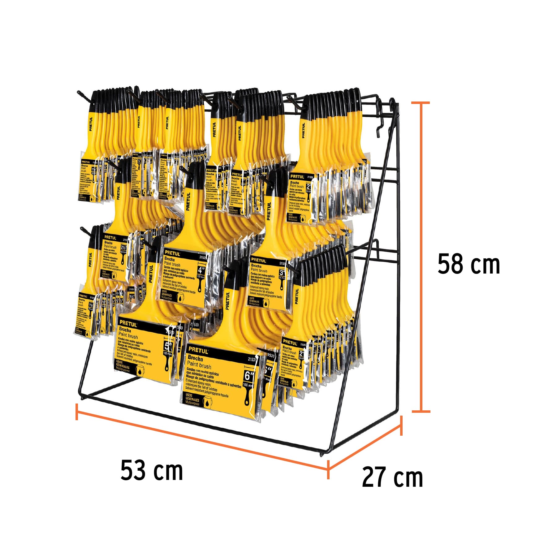 Exhibidor despachador con 156 brochas mango plástico Pretul, 50195