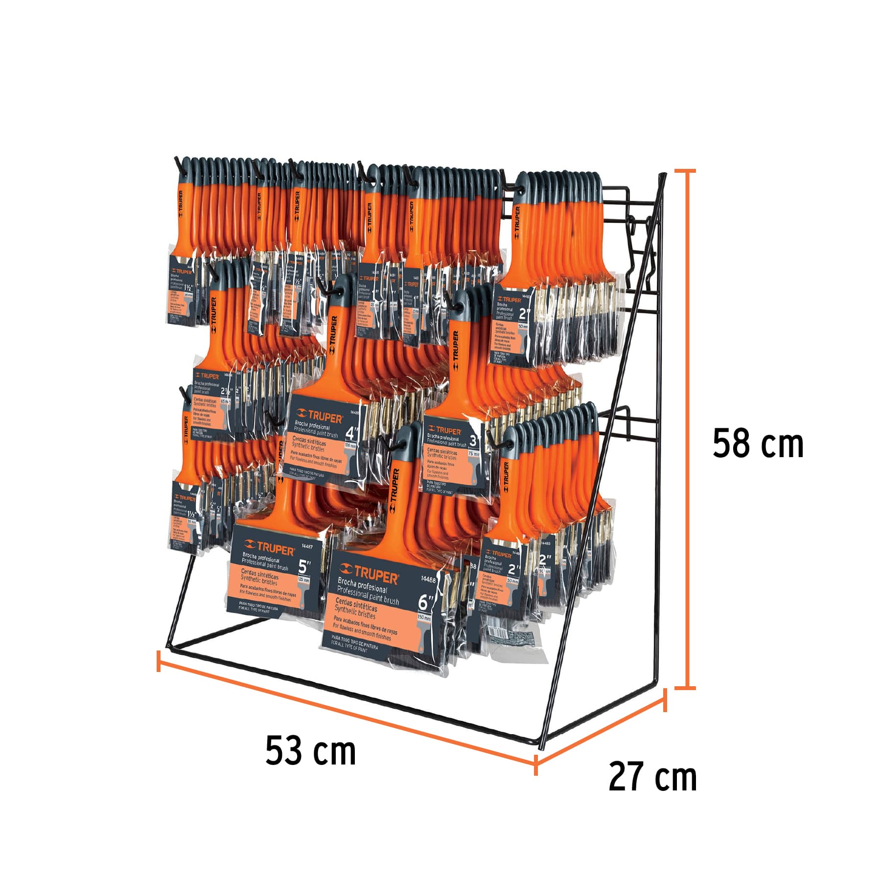 Exhibidor despachador con 156 brochas mango plástico Truper, 50138