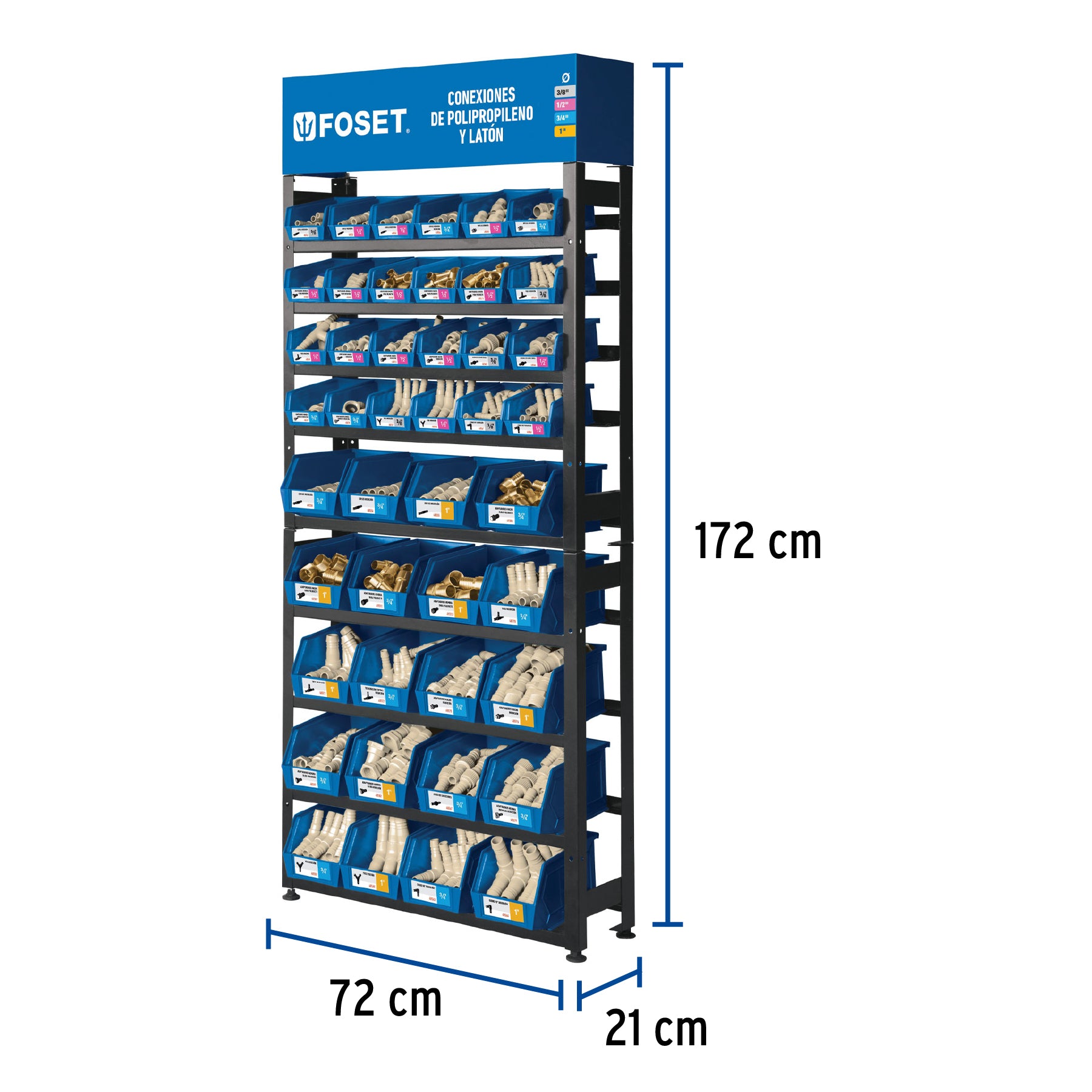 Rack con conexiones para manguera de PP, Foset, 55954