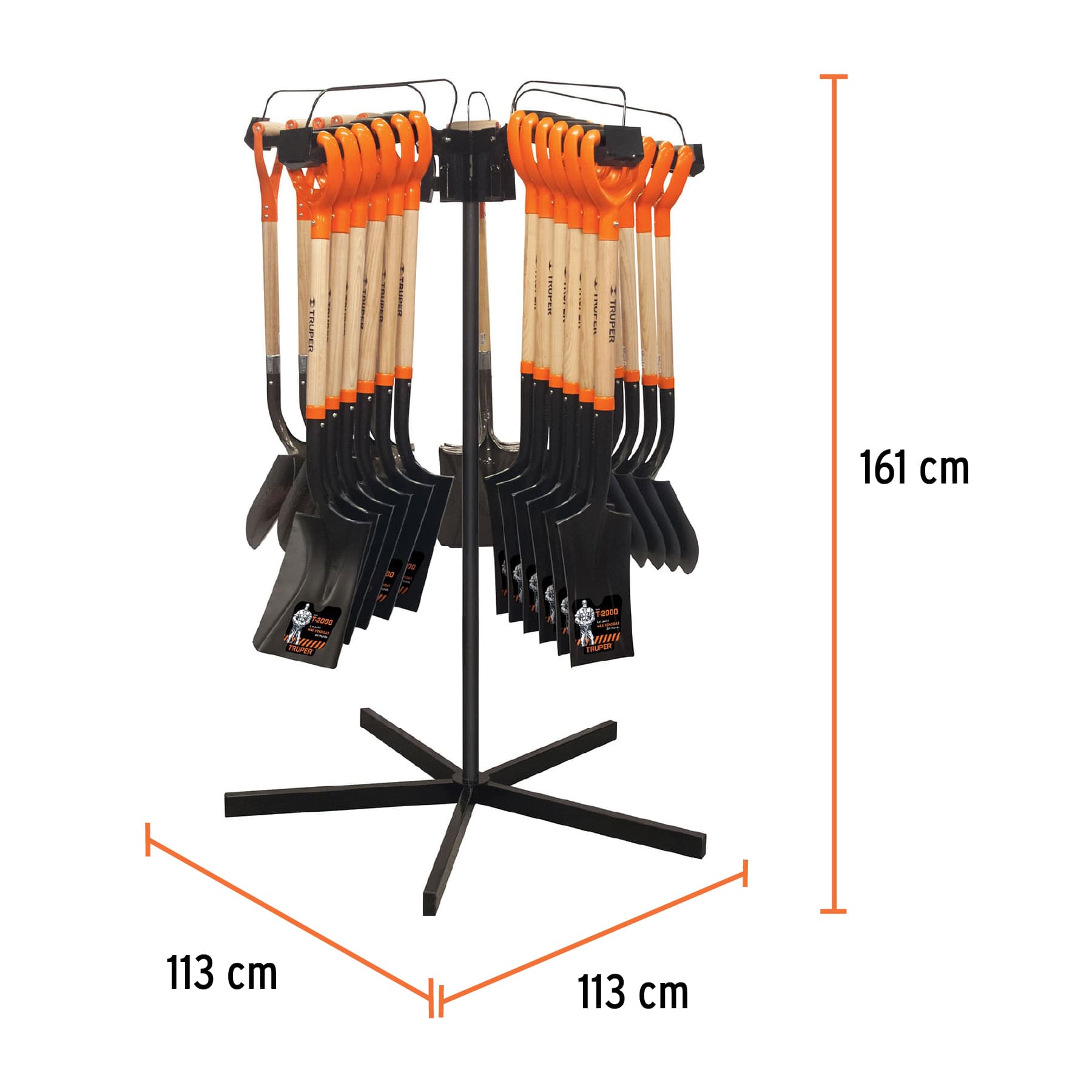 Rack para palas con mango 'Y', giratorio para 30 pz, Truper, 50032