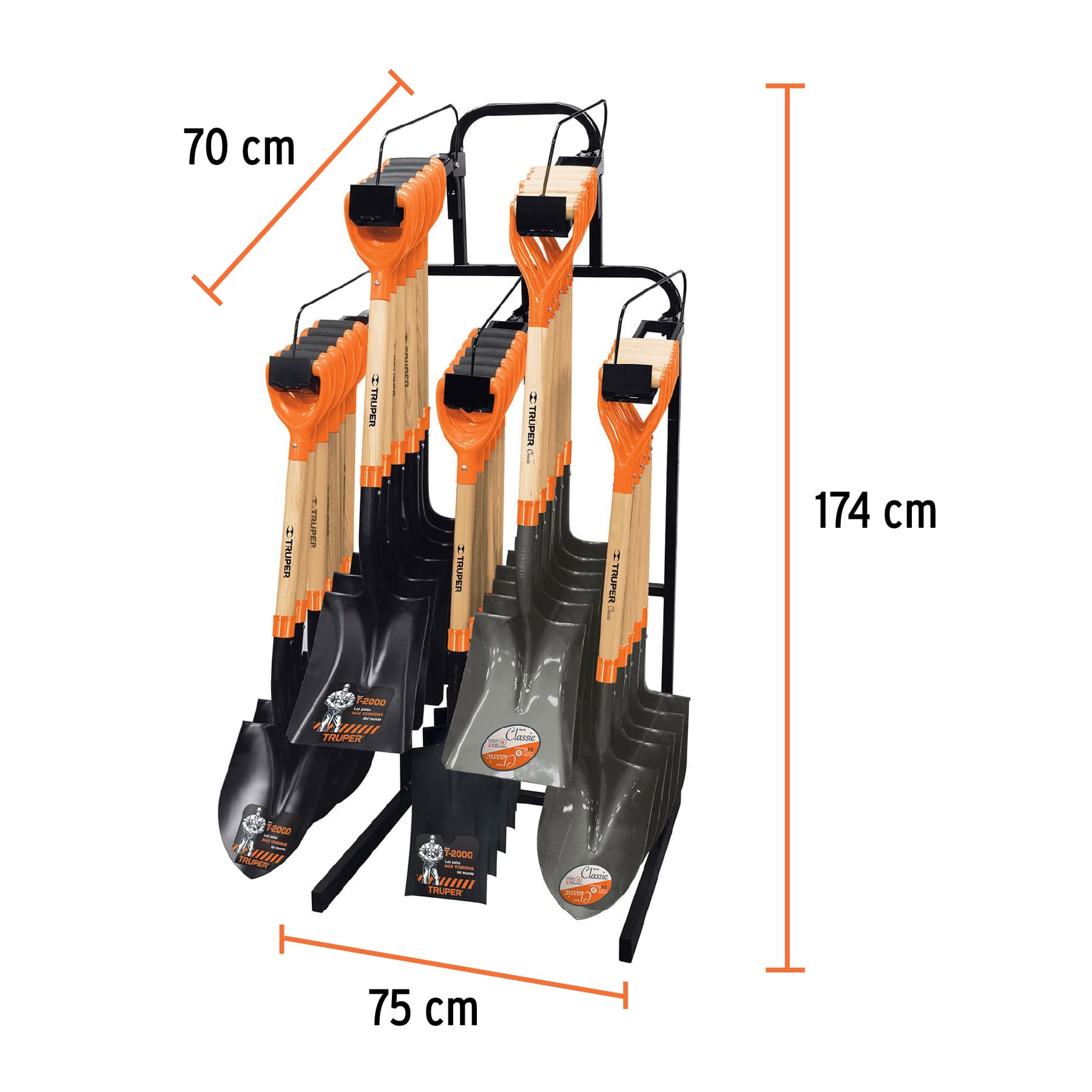 Rack para palas con mango 'Y' de pared para 30 pz, Truper, 50031