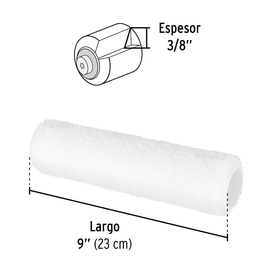 Felpa para rodillo, 9 x 3/8', superficies lisas, Pretul Caja con 6, 28041