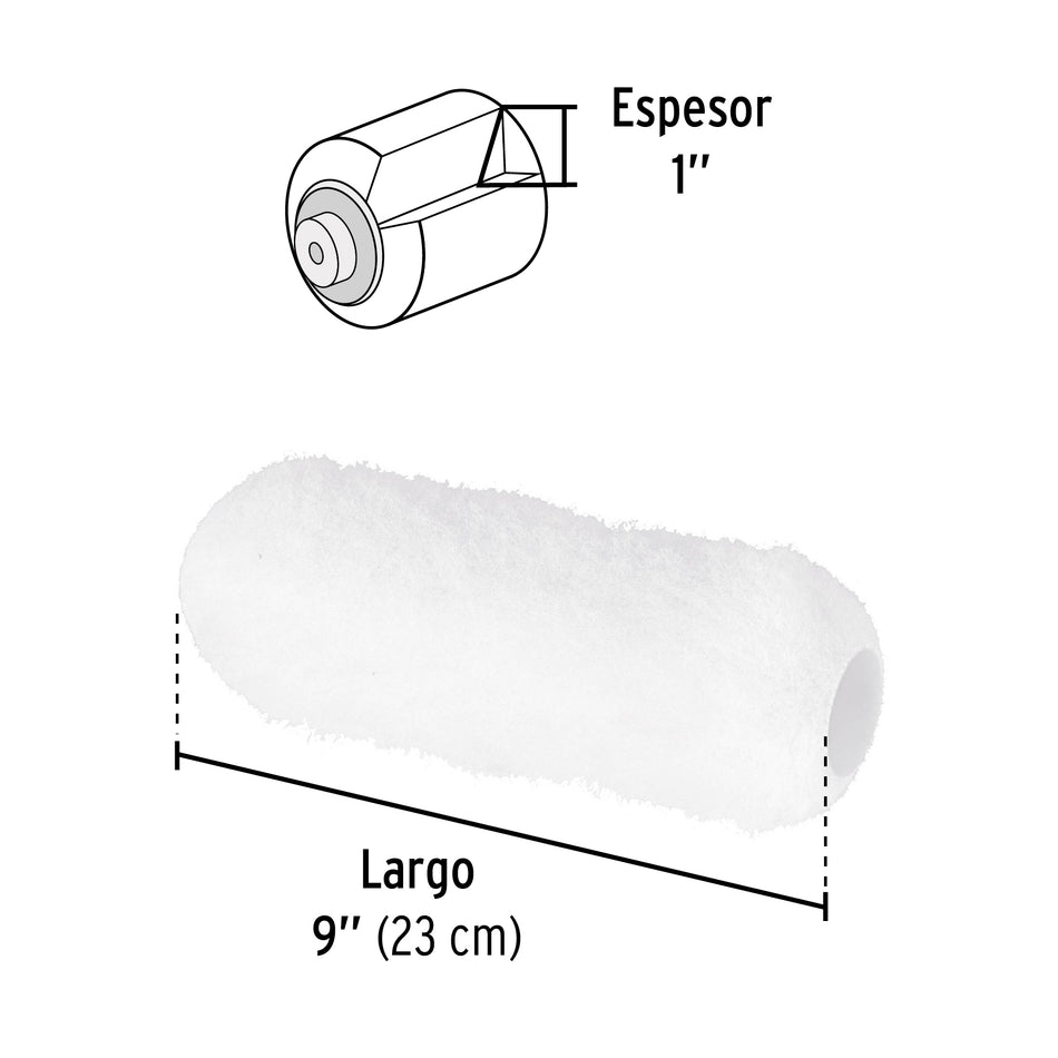 Felpa para rodillo, 9 x 1', superficies muy rugosas, Pretull Caja con 6, 28044