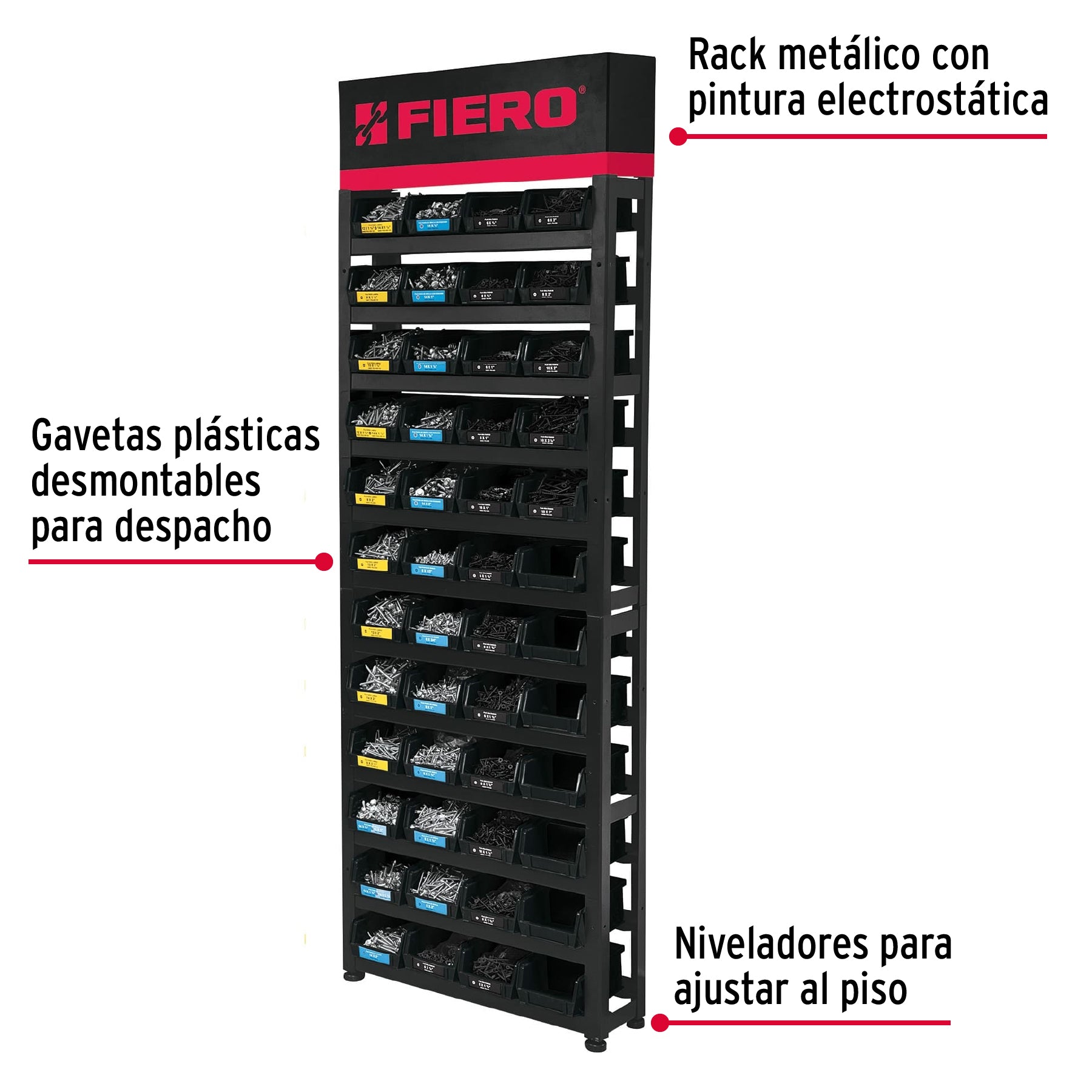 Rack modular para tornillos c/48 gavetas s/producto, Fiero, 55729