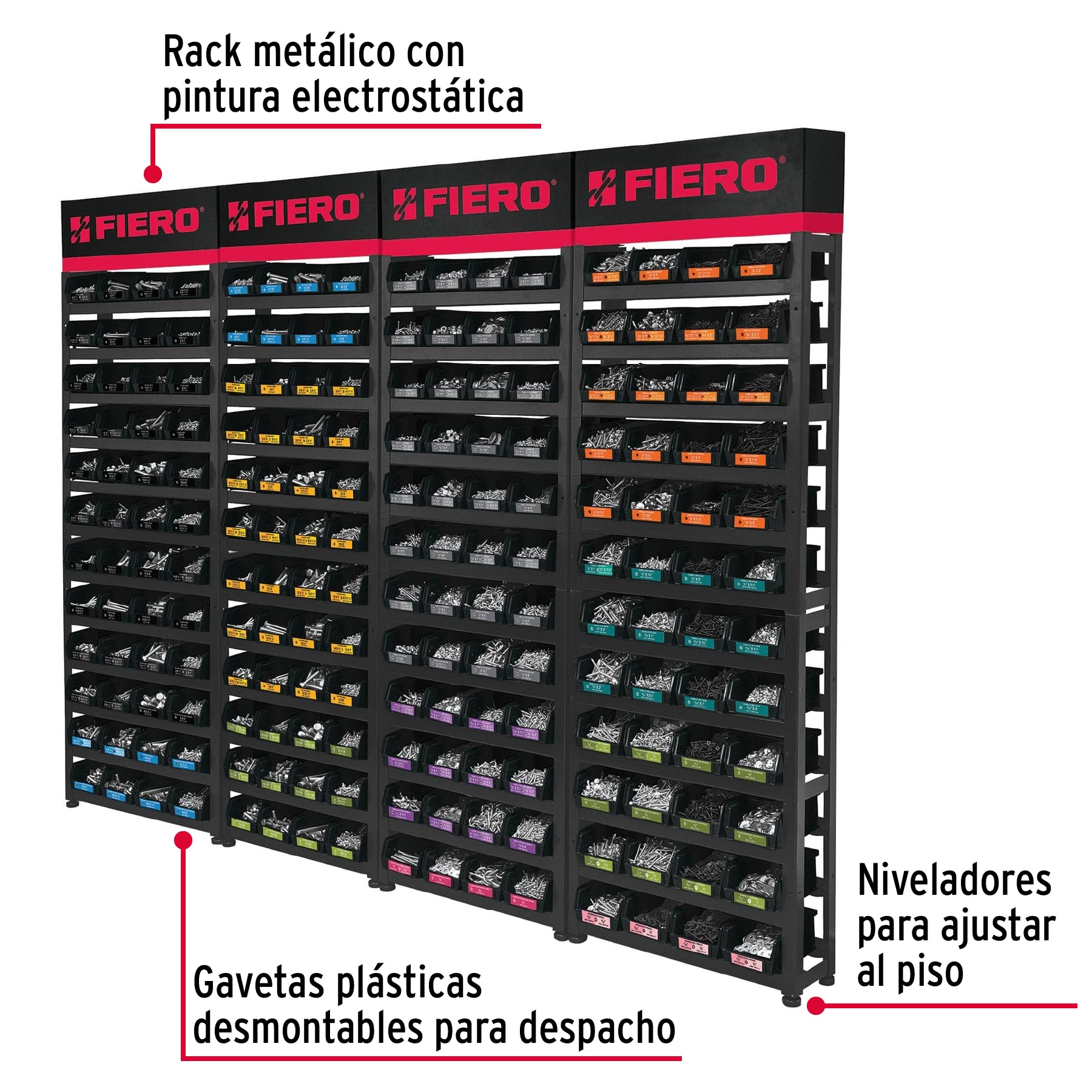 Rack modular con tornillos, 192 gavetas, 55728