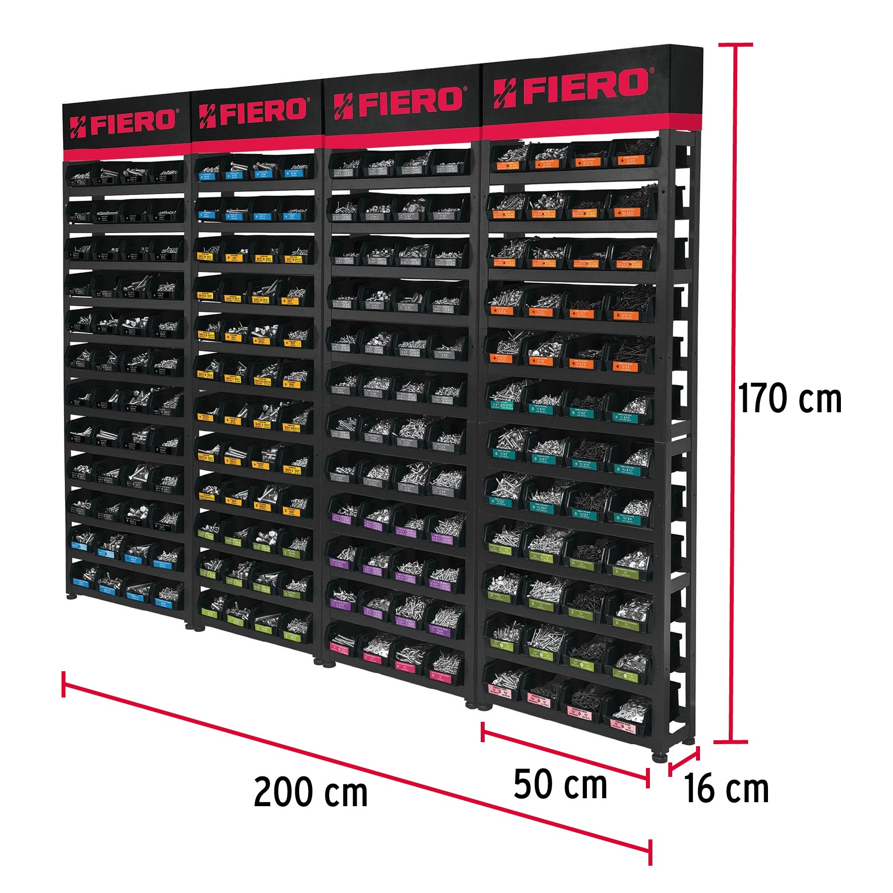 Rack modular con tornillos, 192 gavetas, 55728