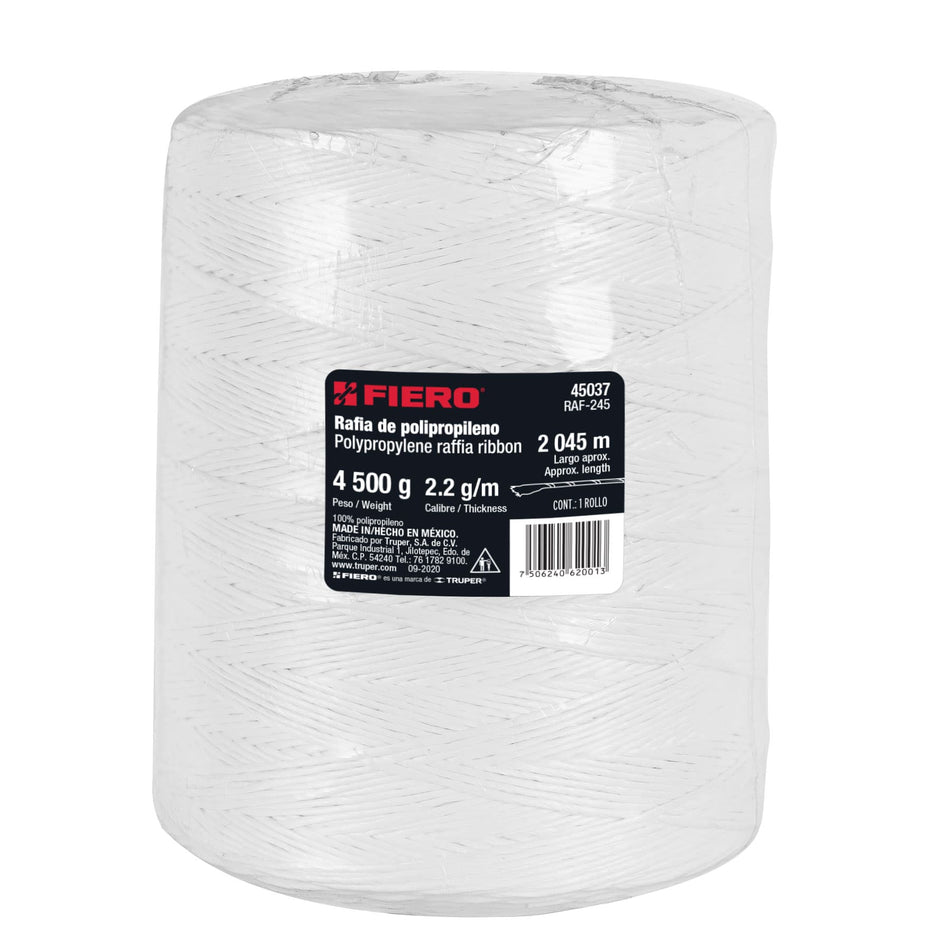 Rollo de rafia de 2045 m color blanco calibre 2.2 g/m, 45037