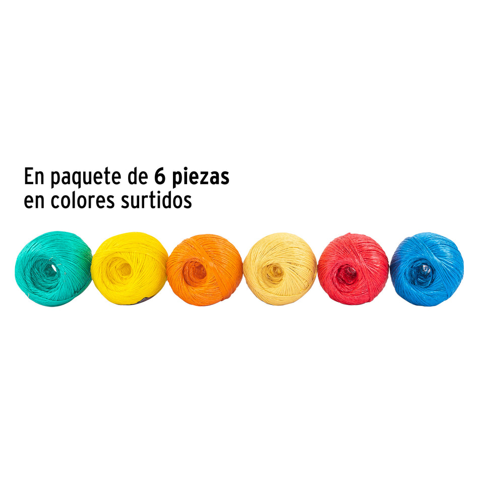 Rollo de rafia de 410 m colores surtidos calibre 2.2 g/m Caja con 6, 45031