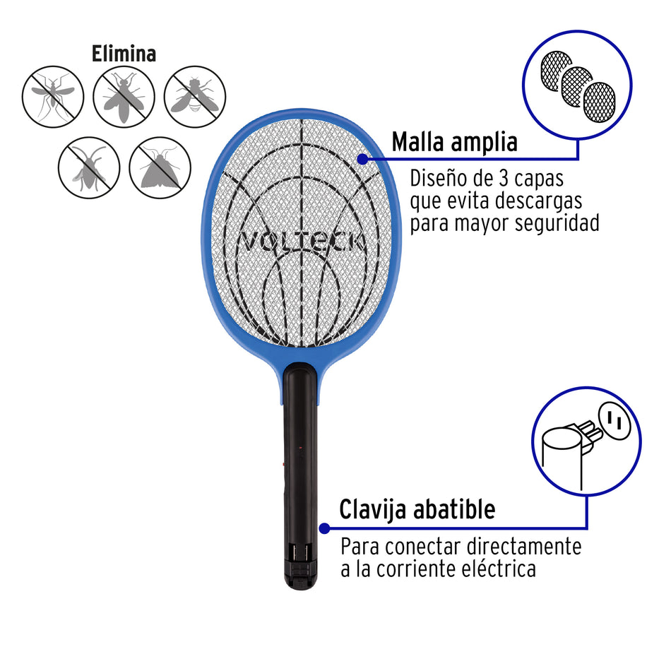 Raqueta exterminadora de insectos, recargable, Volteck Caja con 4, 49149