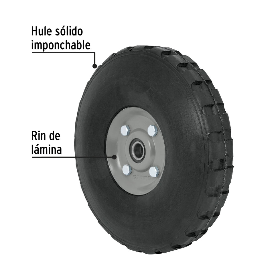 Rueda de hule sólido 10' para diablo, doble balero, Pretul Caja con 4, 45035
