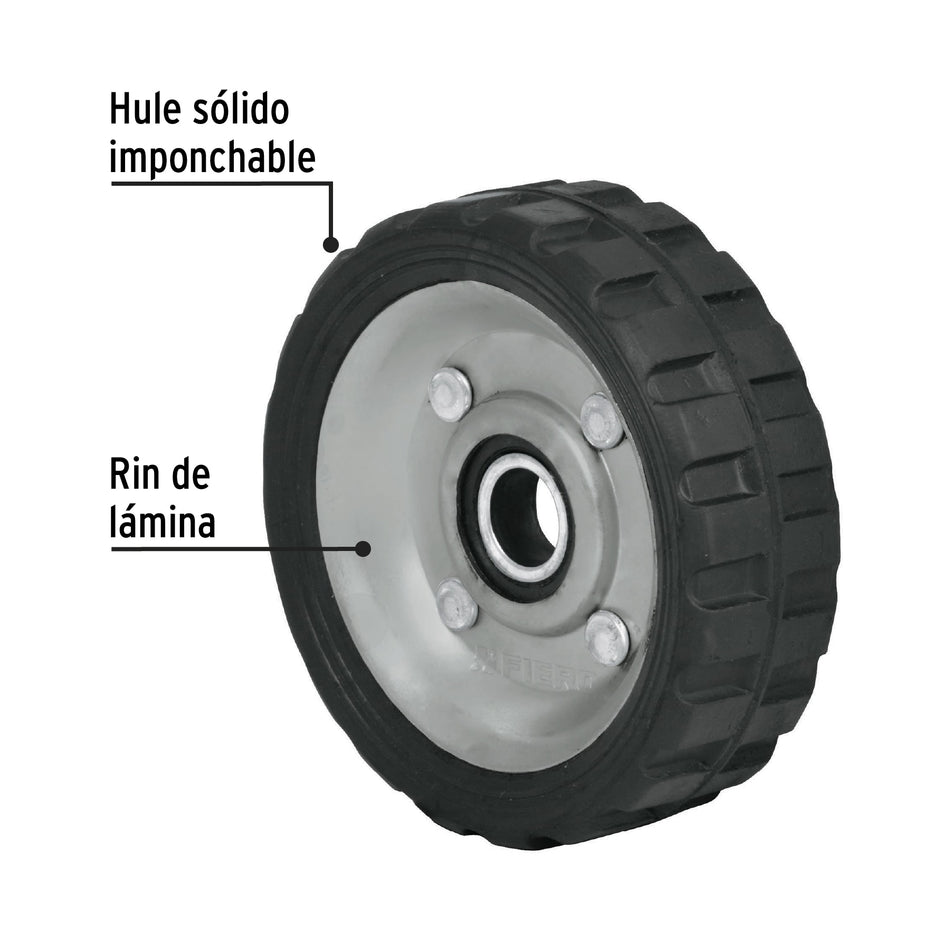 Rueda de hule sólido 4-1/2' para diablo, un balero, Pretul Caja con 4, 45476