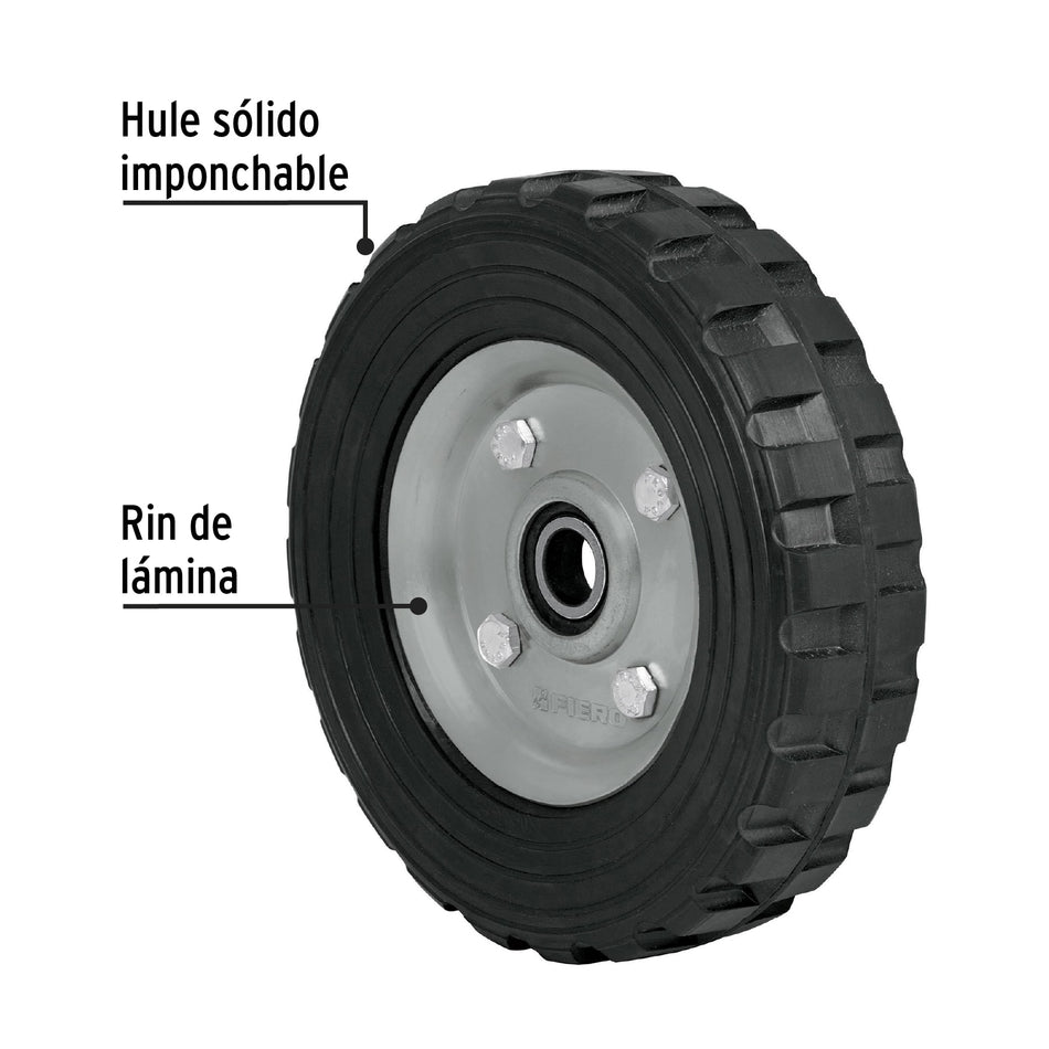 Rueda de hule sólido 7' para diablo, un balero, Pretul Caja con 4, 45482