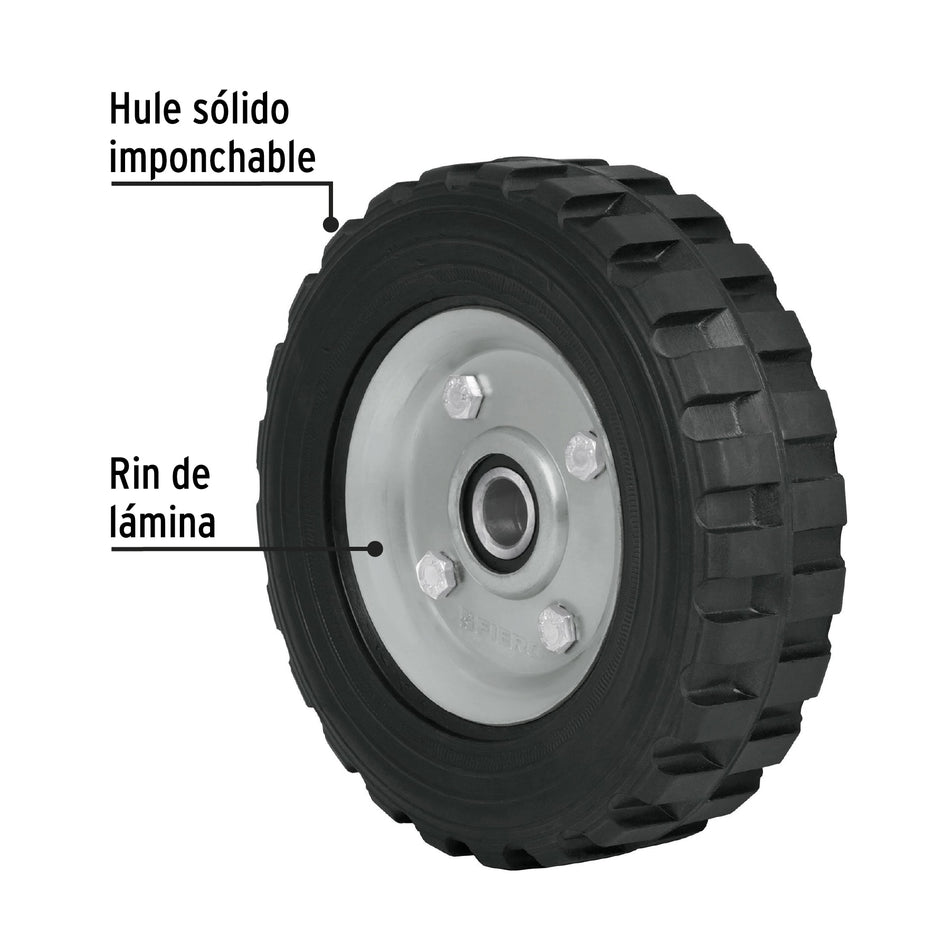 Rueda de hule sólido 7' para diablo, doble balero, Pretul Caja con 4, 45483