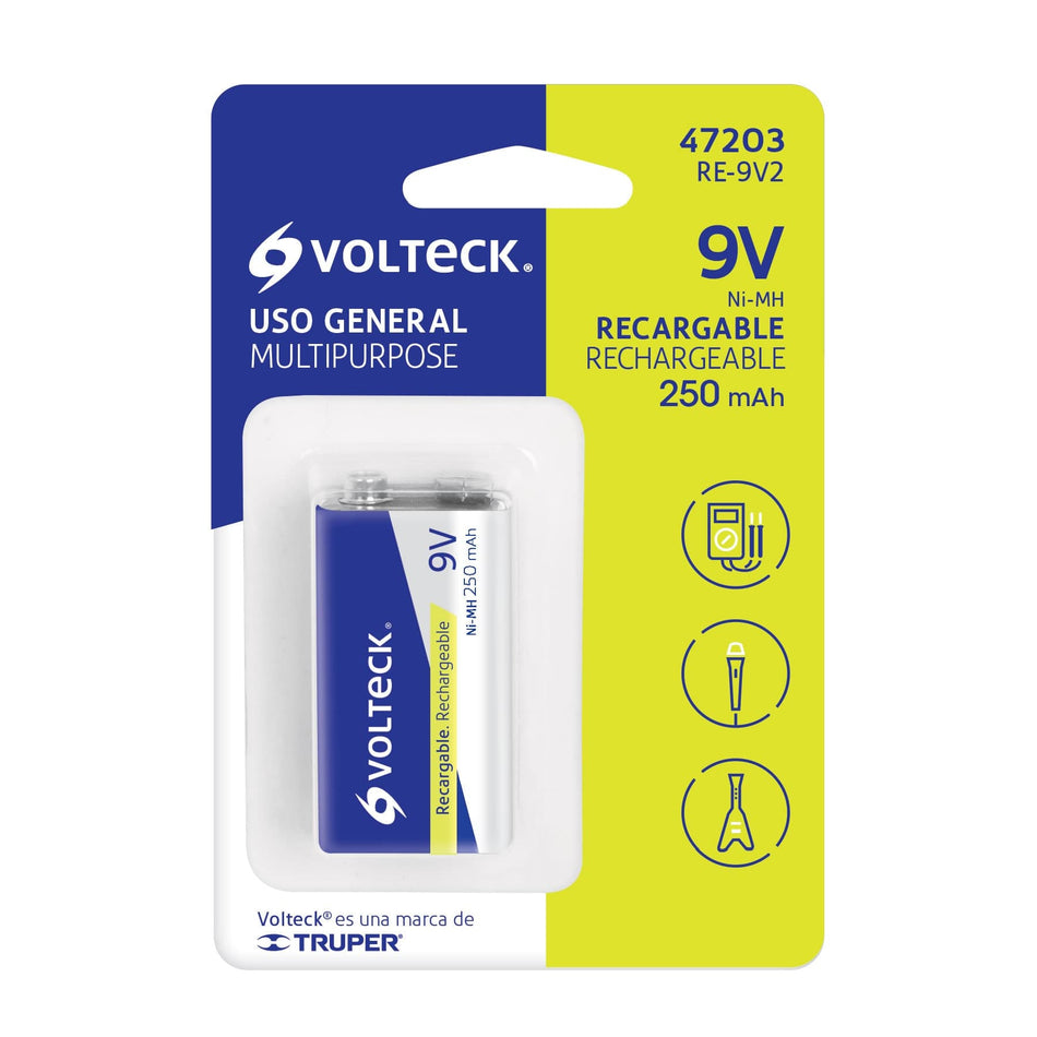 Blíster con 1 pila recargable 9V uso general, 250 mAh Caja con 6, 47203