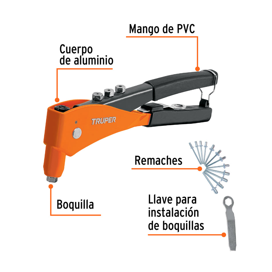 Remachadora profesional 10' con remaches, Truper Caja con 4, 17961