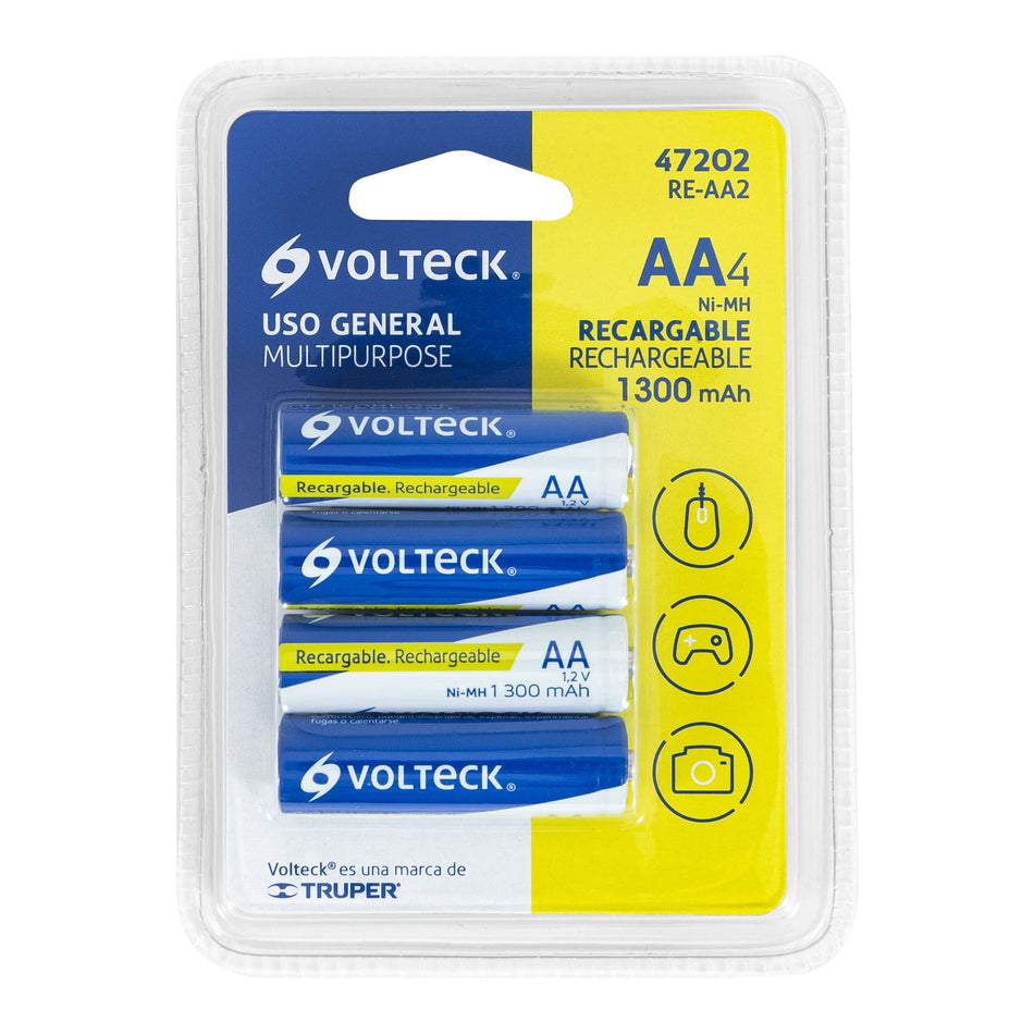 Blíster con 4 pilas recargables AA uso general, 1300 mAh Caja con 6, 47202