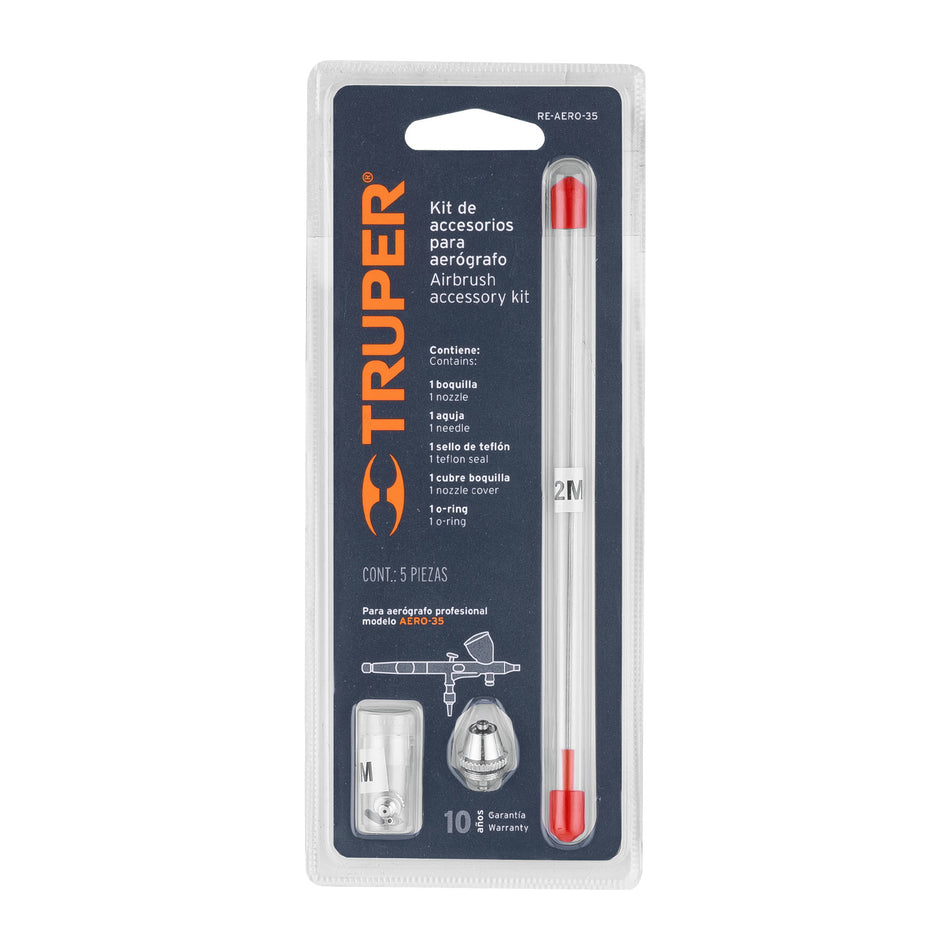 Kit de 5 accesorios para aerógrafo AERO-35, Truper Caja con 6, 16021