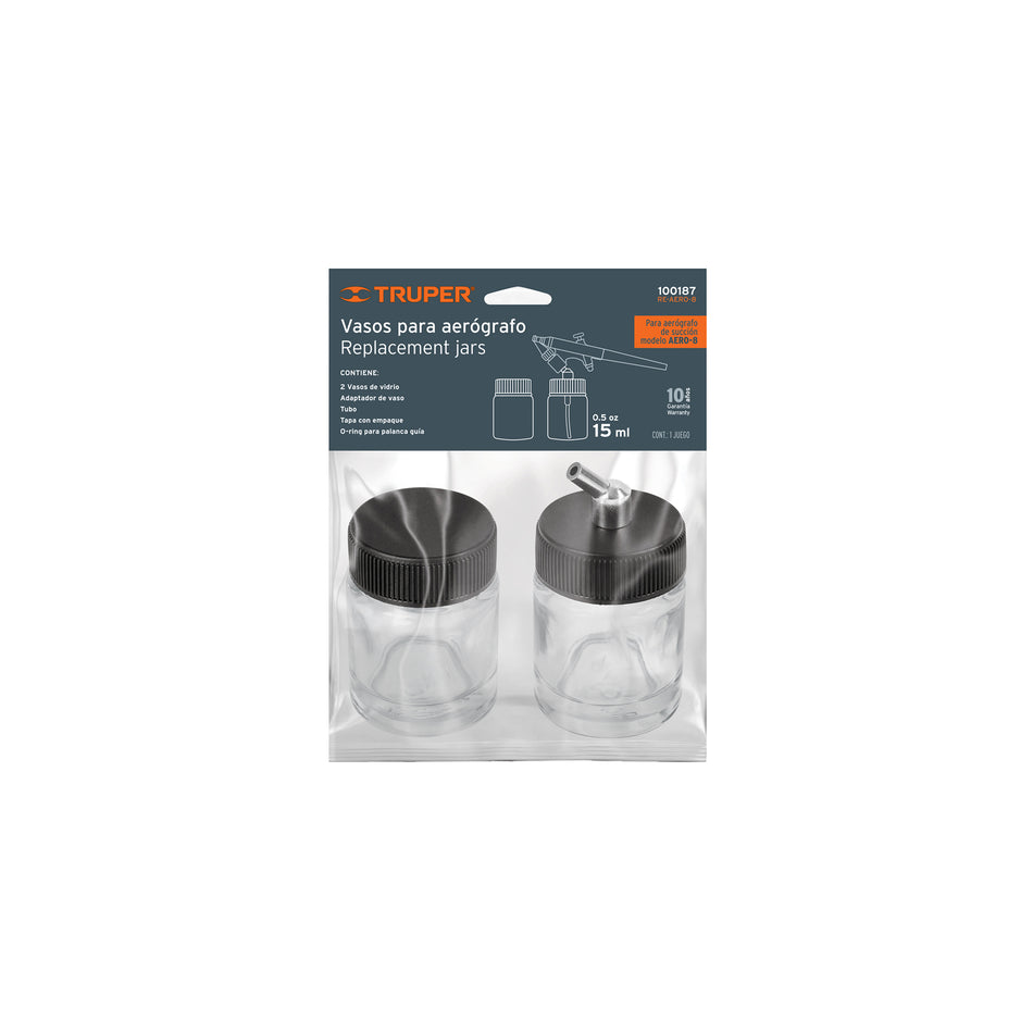 Juego de 2 vasos de 15 ml y adaptador para aerógrafo AERO-8 Caja con 6, 100187