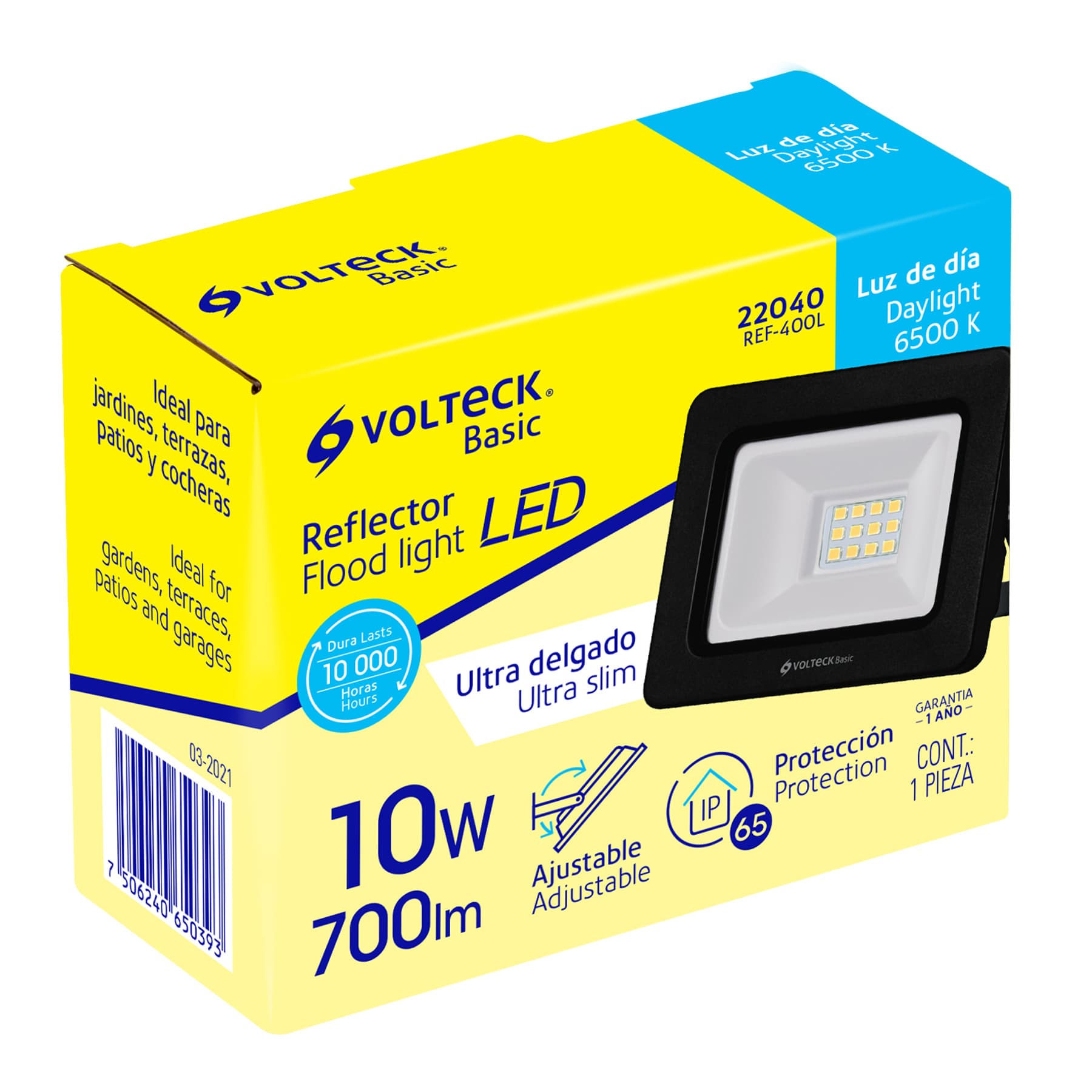 Reflector ultra delgado LED 10 W luz de día, Volteck Basic, 22040