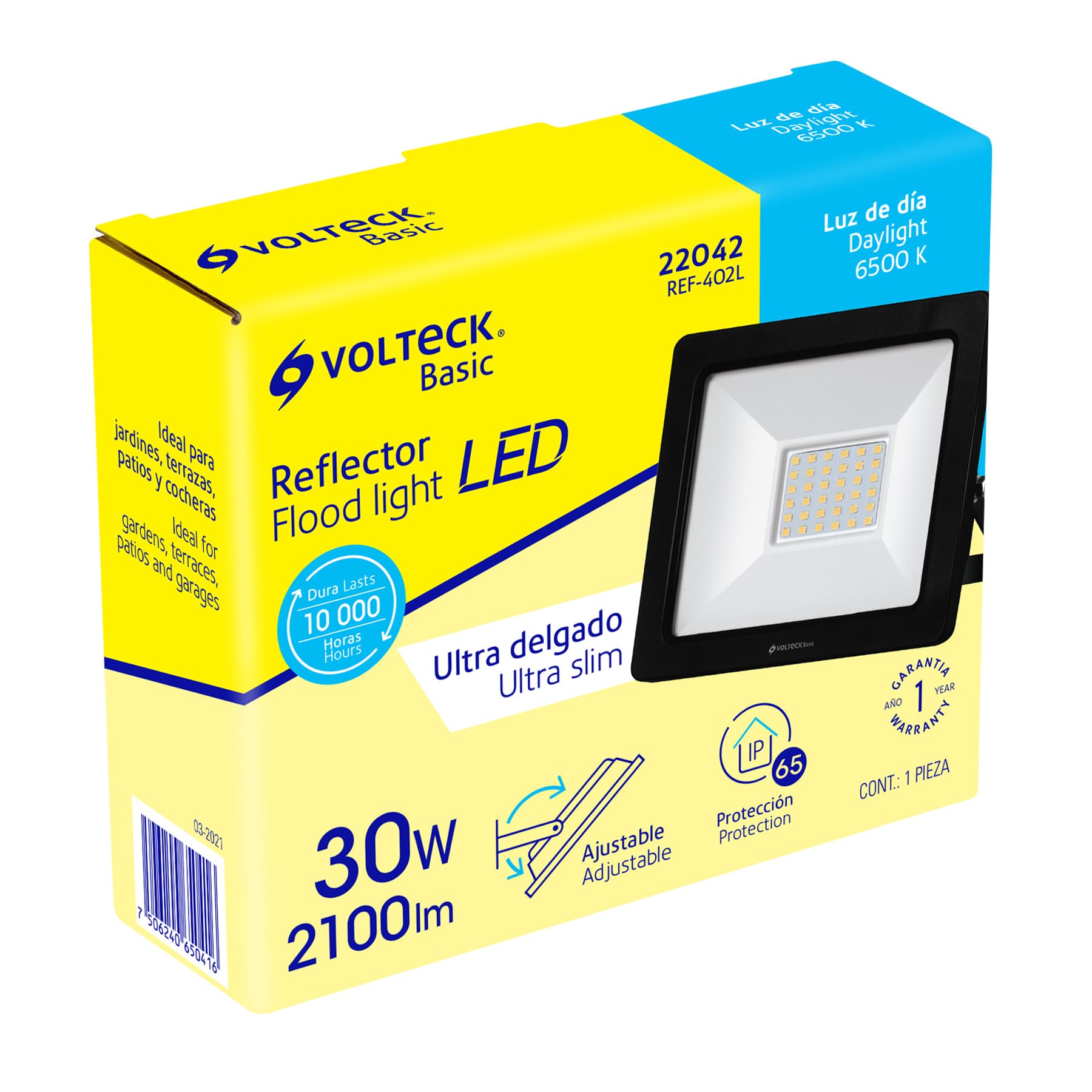 Reflector ultra delgado LED 30 W luz de día, Volteck Basic, 22042